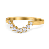 14K Gold Curved Band Round Shape Art Deco Eternity Simulated CZ Wedding Engagement Ring