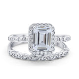 14K Gold Emerald Cut Shape Simulated Cubic Zirconia Bridal Set Engagement Two Piece Band Ring