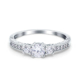 14K Gold Round Shape Three Stone Bridal Wedding Engagement Ring Simulated Cubic Zirconia