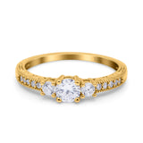 14 Karat Gold, runde Form, drei Steine, Braut-Hochzeits-Verlobungsring, künstlicher Zirkonia