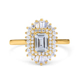 14K Gold Emerald Cut Shape Vintage Simulated Cubic Zirconia Wedding Ring