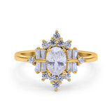 14K Gold Oval Cut Shape Halo Vintage Bridal Wedding Engagement Ring Simulated CZ