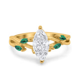 14 Karat Gold, Marquise-Form, Infinity-Twist, grüner Smaragd, künstlicher Zirkonia, Art-Deco-Verlobungs-Ehering