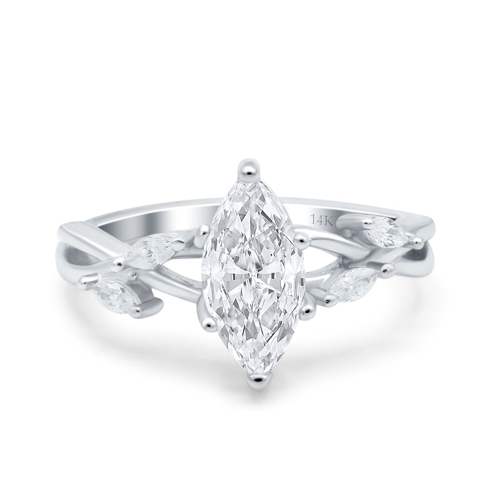14K Gold Infinity Twist Marquise Shape Art Deco Simulated Cubic Zirconia Engagement Wedding Bridal Ring