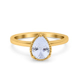 14K Gold Vintage Style Solitaire Accent Pear Shape Wedding Ring Simulated Cubic Zirconia