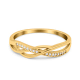 14K Gold Round Shape Infinity Twisted Half Eternity Simulated CZ Wedding Engagement Ring