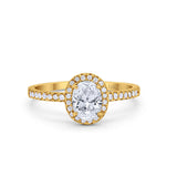 14K Gold Halo Engagement Ring Oval Shape Simulated Cubic Zirconia