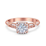 14K Gold Halo Round Shape Simulated Cubic Zirconia Bridal Wedding Engagement Ring