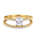 14K Gold Art Deco Two Piece Wedding Radiant Shape Simulated Cubic Zirconia Ring
