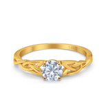 14K Gold Round Shape Solitaire Trinity Bridal Simulated Cubic Zirconia Wedding Engagement Ring
