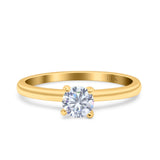 14K Gold Art Deco Solitaire Round Shape Simulated Cubic Zirconia Wedding Engagement Ring