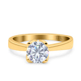 14K Gold Round Shape Solitaire Simulated Cubic Zirconia Wedding Engagement Ring
