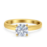 14K Gold Solitaire Round Shape Simulated Cubic Zirconia Wedding Engagement Ring