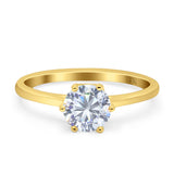 14K Gold Round Shape Solitaire Accent Simulated Cubic Zirconia Wedding Engagement Ring