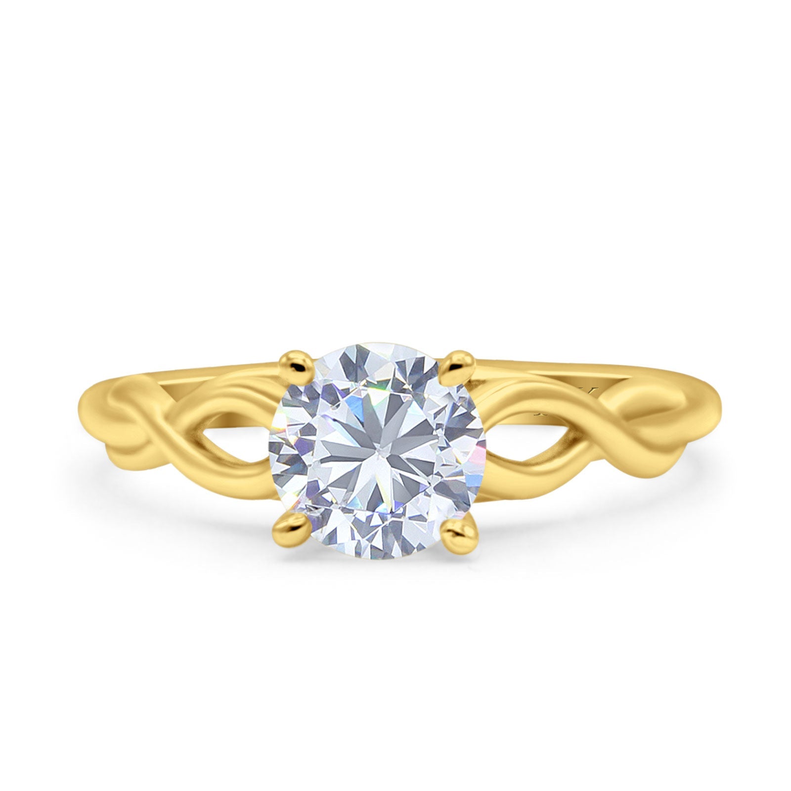 14K Gold Round Shape Solitaire Celtic Simulated Cubic Zirconia Wedding Engagement Ring
