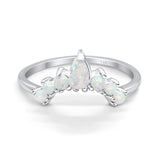 14K Gold Pear Shape Curved Band Half Eternity Simulated CZ Lab Created White Opal Wedding Ring