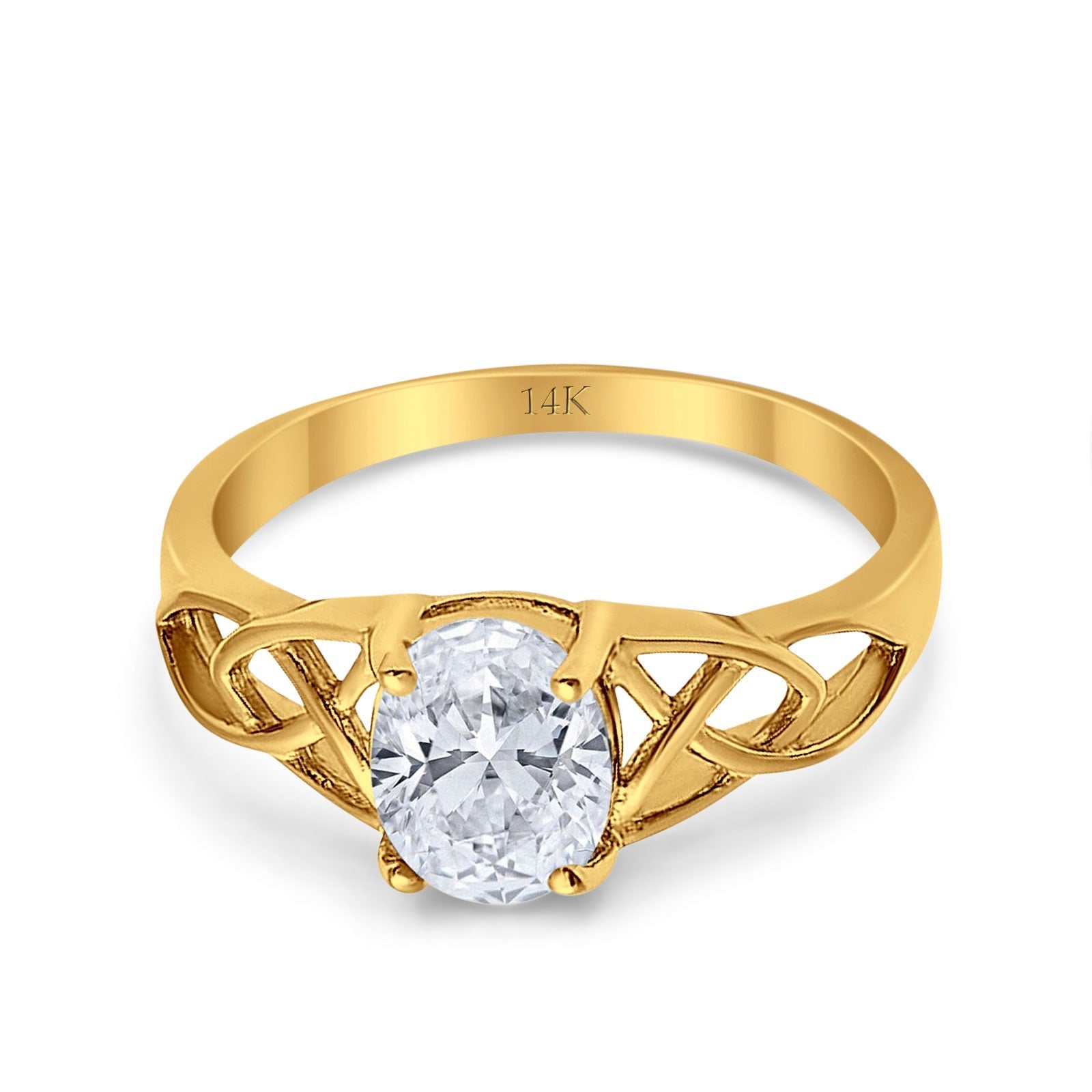 14K Gold Accent Solitaire Oval Shape Bridal Wedding Engagement Ring Simulated Cubic Zirconia
