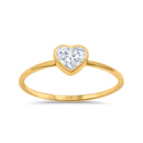 14K Gold Solitaire Heart Shape Promise Ring Bridal Simulated Cubic Zirconia Wedding Engagement