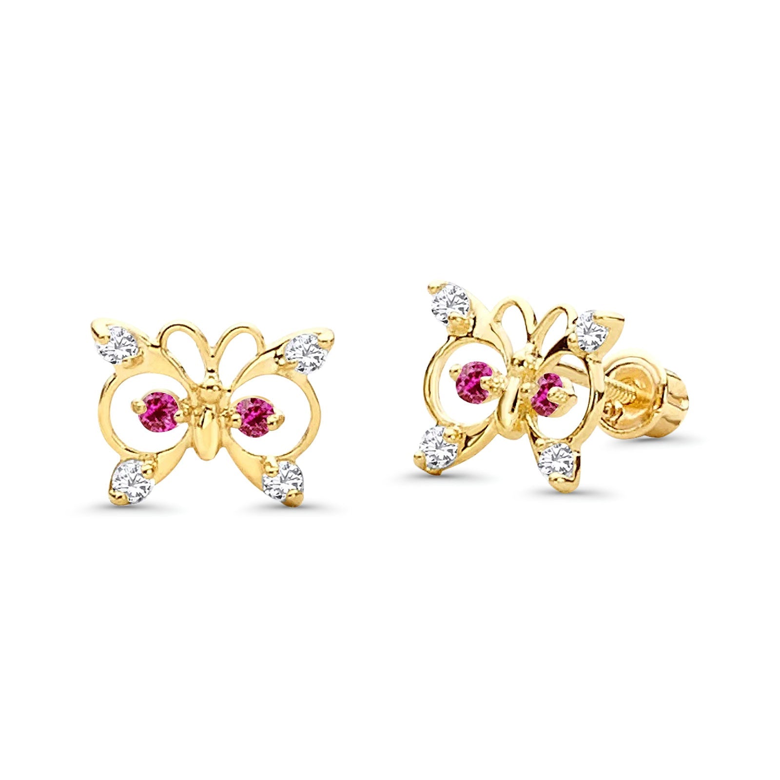 14K Yellow Gold Butterfly Stud Earrings with Screw Back - 2 Different Size Available, Best Birthday Gift for Her