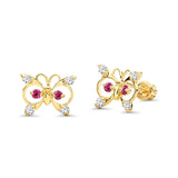 14K Yellow Gold Butterfly Stud Earrings with Screw Back - 2 Different Size Available, Best Birthday Gift for Her