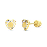 14K Two Tone Gold-5mm Heart Diamond Cut Stud Earrings with Screw Back