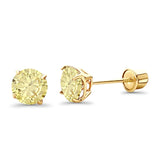 14K Yellow Gold 5mm Round Solitaire Basket Set Simulated Cubic Zirconia Stud Earrings with Screw Back 12 Different Size Available, Best Birthday Gift for Her