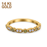 14K Gold Art Deco Design Round Shape Half Eternity Simulated Cubic Zirconia Wedding Band Ring