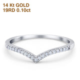 14K Gold 0.10ct Round 4mm F S2 V Shape Stackable Chevron Diamond Half Eternity Wedding Band Ring