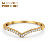 14K Gold 0.10ct Round 4mm F S2 V Shape Stackable Chevron Diamond Half Eternity Wedding Band Ring