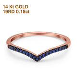 Eheringring aus 14-karätigem Gold, 0,18 ct, rund, 4 mm, F, S2, V-Form, natürlicher blauer Saphir, Chevron-Diamant, halbe Ewigkeit