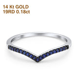 14K Gold 0.18ct Round 4mm F S2 V Shape Natural Blue Sapphire Chevron Diamond Half Eternity Wedding Band Ring