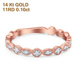 14 K Gold, 0,10 ct, rund, 2,75 mm G SI, halb Ewigkeit, stapelbarer Verlobungs-Ehering mit Diamant