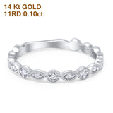 14 K Gold, 0,10 ct, rund, 2,75 mm G SI, halb Ewigkeit, stapelbarer Verlobungs-Ehering mit Diamant