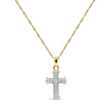 14K Gold 0.09ct Divine Cross Cluster Round Diamond Pendant Chain Necklace 18" Long