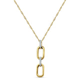 14K Gold 0.03ct Paperclip Drop Necklace Two Tone Round Diamond Pendant 18" Long