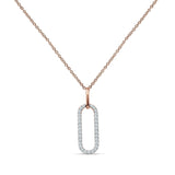 14K Gold 0.16ct Oval Papercllip Drop Necklace Natural Diamond Pendant 18" Long