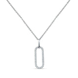 14 K Gold 0,16 ct ovale Paperclip-Tropfen-Halskette mit natürlichem Diamant-Anhänger, 45,7 cm lang