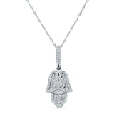 14K Gold 0.22ct Hamsa Hand Charm Pendant Natural Diamond Necklace 18" Long