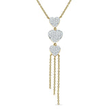 14K Gold 0.34ct  Three Heart Drop Chain Necklace Round Diamond Pendant 16" Long