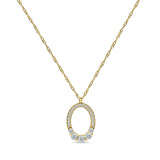 14K Gold 0.23ct Natural Diamond Open Oval Pendant Necklace 18" Long