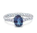 Hidden Halo Twisted Rope Oval Lab Alexandrite Engagement Ring