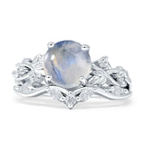 Art Deco Round Natural Moonstone Infinity Leaf Design Bridal Ring 925 Sterling Silver