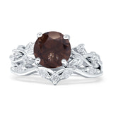 Art Deco Round Natural Chocolate Smoky Quartz Infinity Leaf Design Bridal Ring 925 Sterling Silver