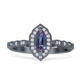 Art Deco Engagement Ring Halo Marquise Lab Alexandrite 925 Sterling Silver