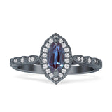 Art-Deco-Verlobungsring Halo Marquise Lab Alexandrit 925 Sterling Silber