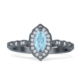 Art Deco Engagement Ring Halo Marquise Natural Aquamarine 925 Sterling Silver