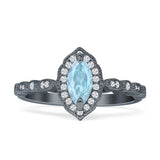 Art Deco Verlobungsring Halo Marquise Natürlicher Aquamarin 925 Sterling Silber