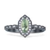 Art Deco Engagement Ring Halo Marquise Natural Green Amethyst Prasiolite 925 Sterling Silver