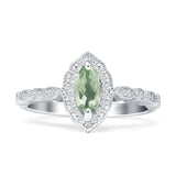 Art Deco Engagement Ring Halo Marquise Natural Green Amethyst Prasiolite 925 Sterling Silver