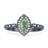 Art Deco Engagement Ring Halo Marquise Natural Green Moss Agate 925 Sterling Silver